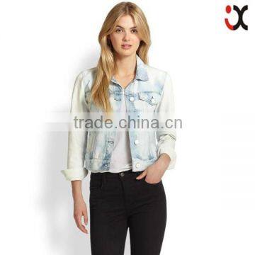 2015 Plus size vintage cropped denim jacket short long-sleeve coat women(JXW1533)