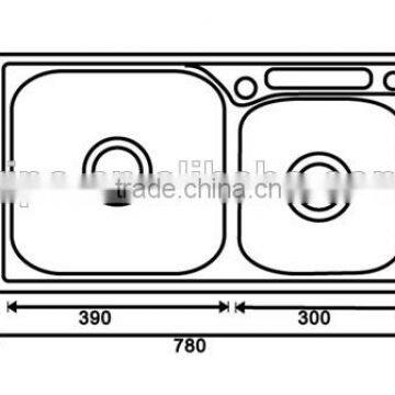 Top-Mount / Drop In Stainless Steel Double Bowl Kitchen Sink With Knife Holder U006 photo-2