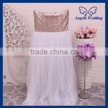 CH019HA New fancy wedding champagne sequin and tutu tulle chair covers