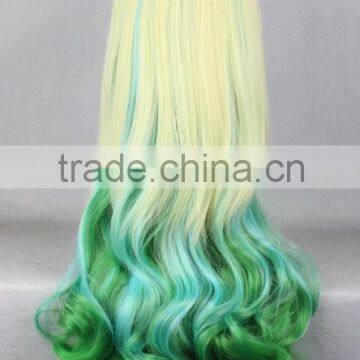 Costume Synthetic Crazy Color Kinky for Halloween Party Wig Yellow and Green Wig N413
