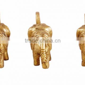 Large Vintage Brass Set of 3 Elephant Figurine Ornate Engraving Lucky Symbol W Trunk UP