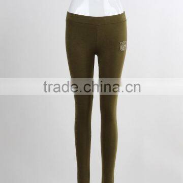 F5W31004 New Arrival Khaki Elastic Leggings Embroidered Fitness Sport Leggings