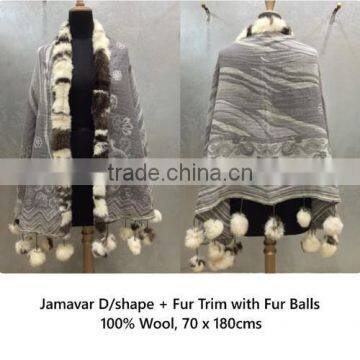 Jamawar ShawlsJamavar D/Shape Fur Trim with Fur balls 03