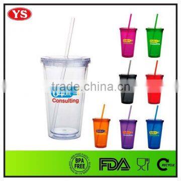 16oz Bpa Free Double Wall Plastic Smoothie Cups With Straw