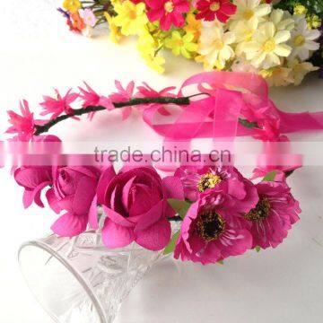 Hot Pink Rose Flower Head Garland 100% Handmade Hawaii Head Wreath