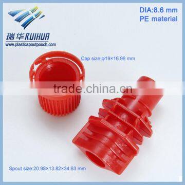 Non spill plastic 8.6mm cap spout for pouch fill machine