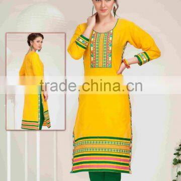 Embroidery Flower Design All Over With hi Neck Border Vogue Designer Kurtis photo-4