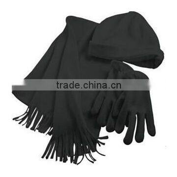 2014 Winter Black Polar Fleece Scarf,hat and Glove Set