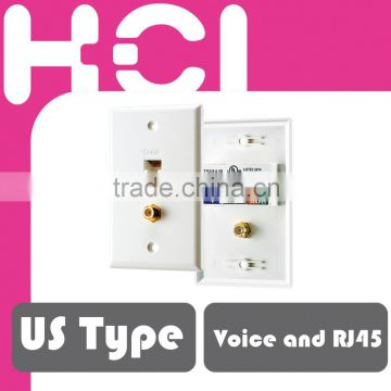 US Type 2 Port CATV and RJ45 Cat5e Data Faceplate