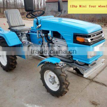 12/15hp mini four wheel tractor with tiller, plough, trailer