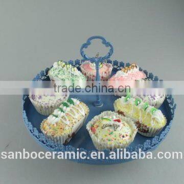 One Layer Small Colorful Cake Stand With Flower Rim OEM Factory Cheap Price photo-2