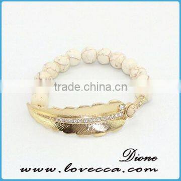 Fashion Stone Beads Bracelet With Metal Leaf Charm photo-4