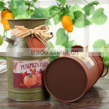 Mini Milk Bucket Style Flower Pot Country Side Metal Flower Planter photo-2