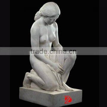 Ancient Greek Half kneeling girl white marble statue