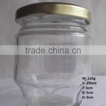 190ml 6oz hot selling transparent glass jar with metal lid