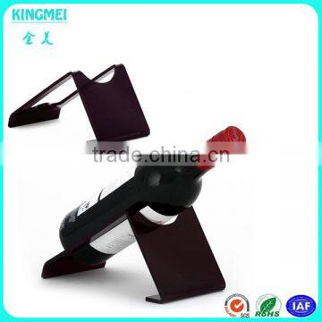 Custom hot bending single wine bottle display holder on desk for stores
