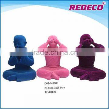 Polyresin flocked monk statue for decoration