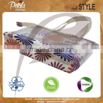 Customize Flora Print See Through Pvc Jute Tote Bag With Pouch photo-6