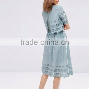 double layer laser cut emb skater knee length dress