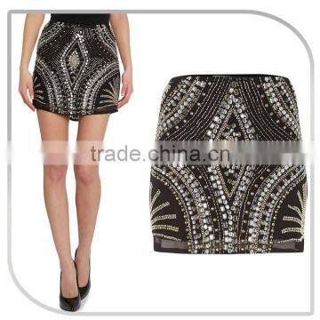 Beautiful women Black Special Handstitched Beaded Micro Mini fashion Skirts 2016