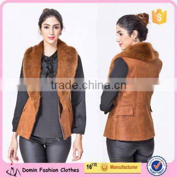 New Fashion Wholesale Clothing Manufacturers Women Suede Gilet With Fur Collar