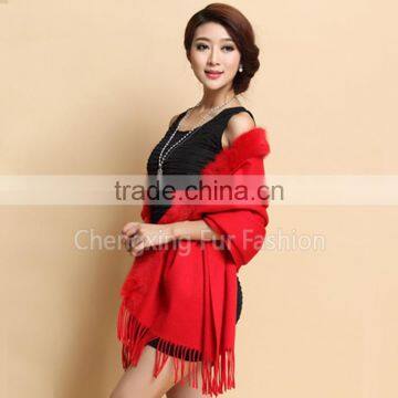 CX-B-P-41B Fur Trim Decora Fashion Women Pashmina Shawl With Fur photo-2