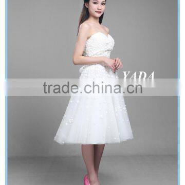 Pretty Off Shoulder Tulle Handmade Appliques Knee Length Wedding Dress photo-2