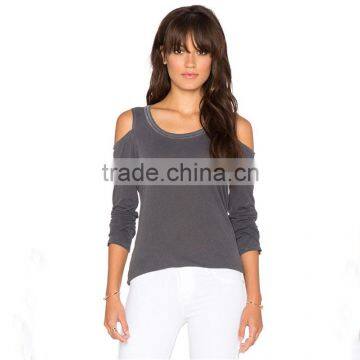 Ladies new design cotton extended off shoulder long sleeve t shirt design