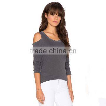 Ladies New Design Cotton Extended off Shoulder Long Sleeve t Shirt Design photo-2