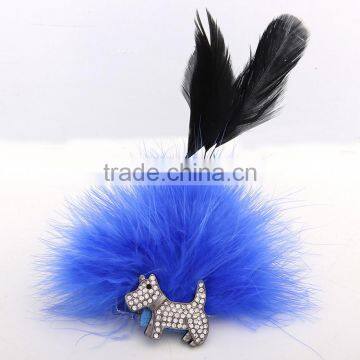 Sweet Dog Feather Girls Brooch With Crystals,Bead & Feather Fabric Corsage Pin photo-3
