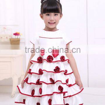 MGOO New Latest Design Fashion Girl Party Dress Flowers Layers Cute Satin Formal Dress 33033 photo-4