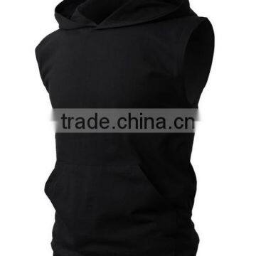 OEM New Design Cotton Plain Mens Custom Sleeveless Hoodie With Pocket photo-3