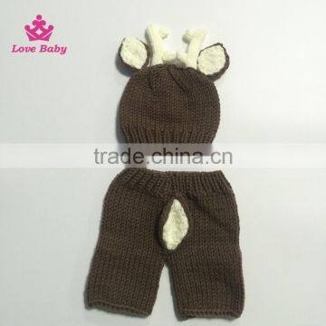 2pcs pants and hat set photo props hand crochet fashion deer animal knitting photography