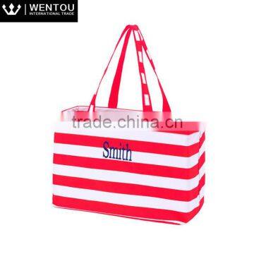 Personalized Striped Monogram Large Zipper Tote Bag photo-5
