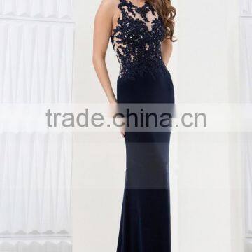2016 Scoop Sheath/Column Prom Dresses With Beading And Applique
