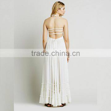 Flowing Hippie Lady Clothes Latest White Backless Beach Dress photo-3