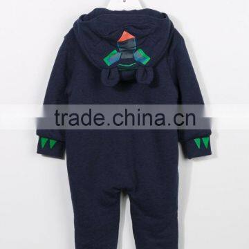 Navy Blue Cotton Animal Ears Hooded Baby Clothes Romper