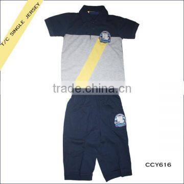 Custom summer outdoor cotton knitted kids boys sporting design pyjamas set