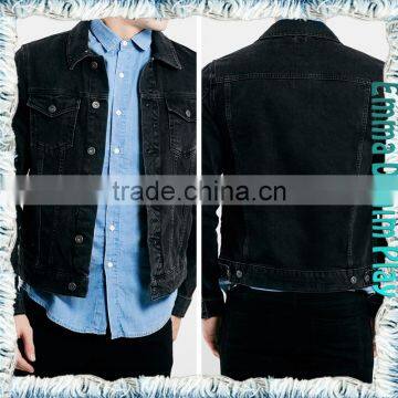 Men's Big-Tall Unlined Black Denim Jackets With Copper Button