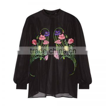 New Model Embroidery Patch Back Neck Elegant Design Long Sleeve New Women Blouses Design Chiffon Blouse photo-3