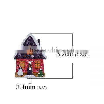 Wood Sewing Buttons Scrapbooking 2 Holes Village House Multicolor Christmas Snowman Pattern photo-2