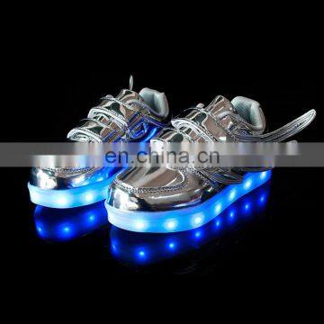 Wholesale Hot Sell Mirror-PU Leather Led Light up Kids Wings Shoes Children Led Shoes Sneakers With USB Rechargeable photo-4