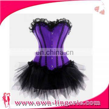 Sexy Burlesque purple Corset skirt Fancy dress Hen costume women sexy corset dress