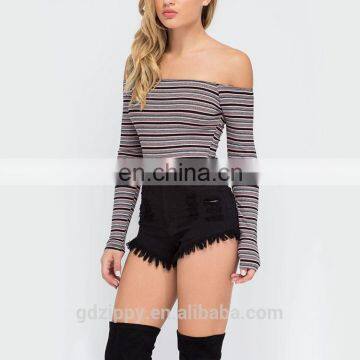 New Style Stripe Detail Off Should Cotton Bodysuit photo-3