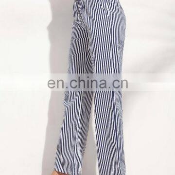 Fashion Design Ladies Vertical Striped Pockets Straight Long Pants Wholesale 2016