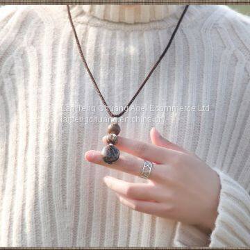 The Long Winter Sweater Chain Necklace Pendant All-match Simple Folk Style Female Ornaments, Linden Wood Pendant photo-2