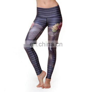 custom your own logo digital printed striped leggings for gym