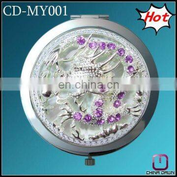 promotion round metal cosmetic mirror with dragon silver CD-MY001