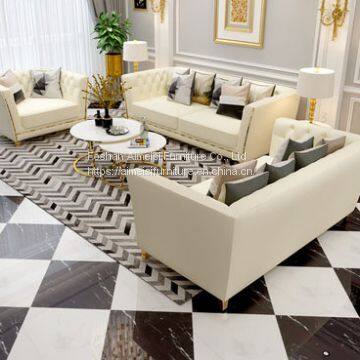 Luxury Leather Cushion Solid Wood Structure Pull Clasp Living Room Sofas photo-2