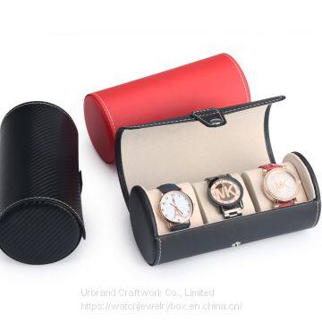 Urbrand Custom Handmade PU Leather 3-cylinder Watch Box High-end Jewelry Watches Receive Display Packaging Boxes